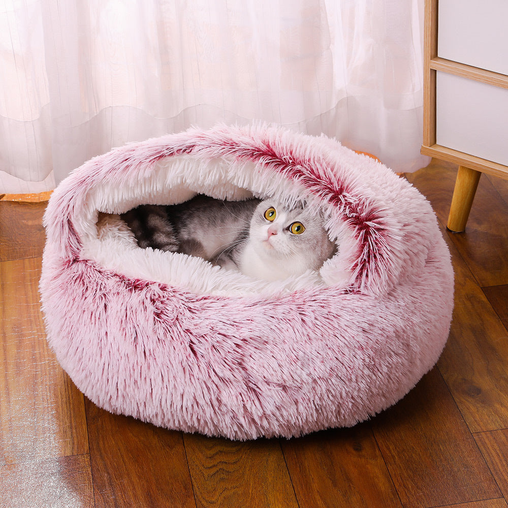 Half-pack Semi-enclosed Dual-use Plush Round Pet Bed