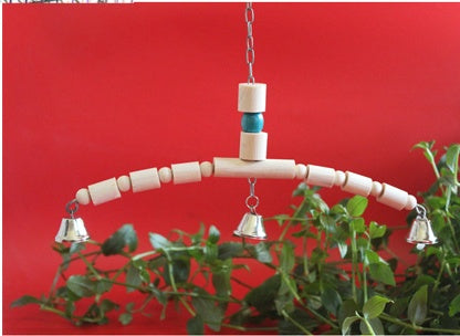 Swing Ladder Springboard Cage Toy Bell Wood Color