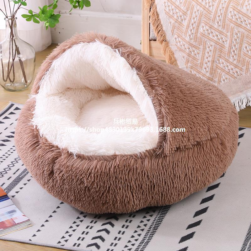 Half-pack Semi-enclosed Dual-use Plush Round Pet Bed