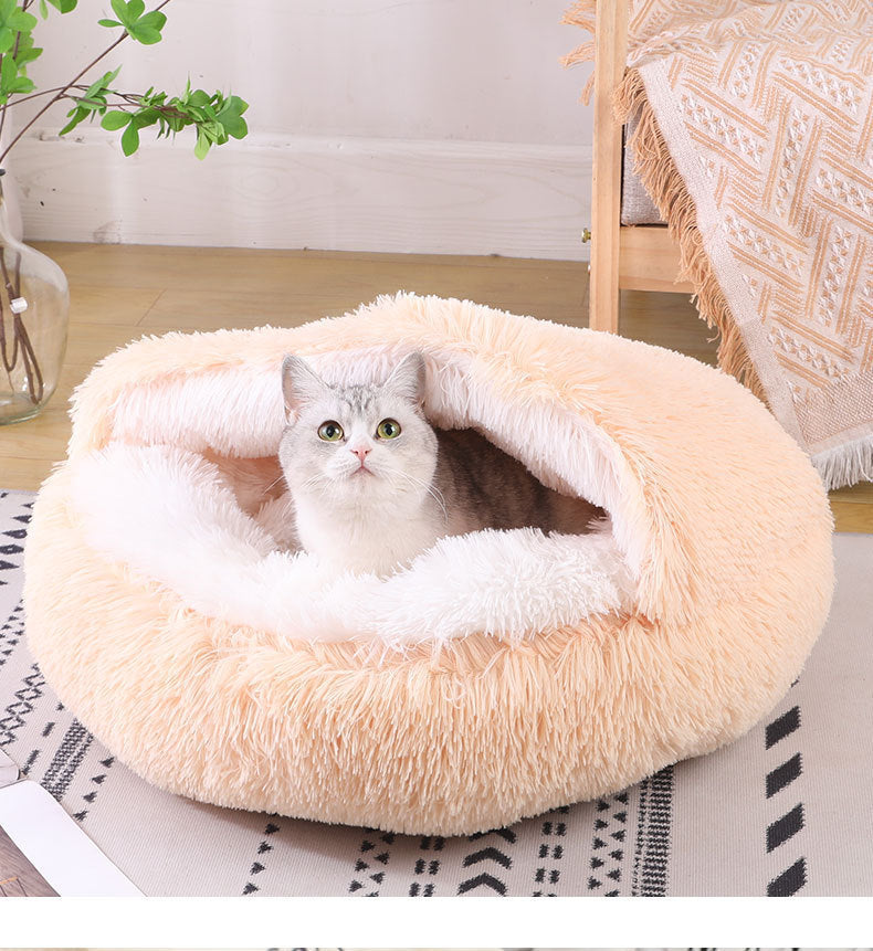 Half-pack Semi-enclosed Dual-use Plush Round Pet Bed