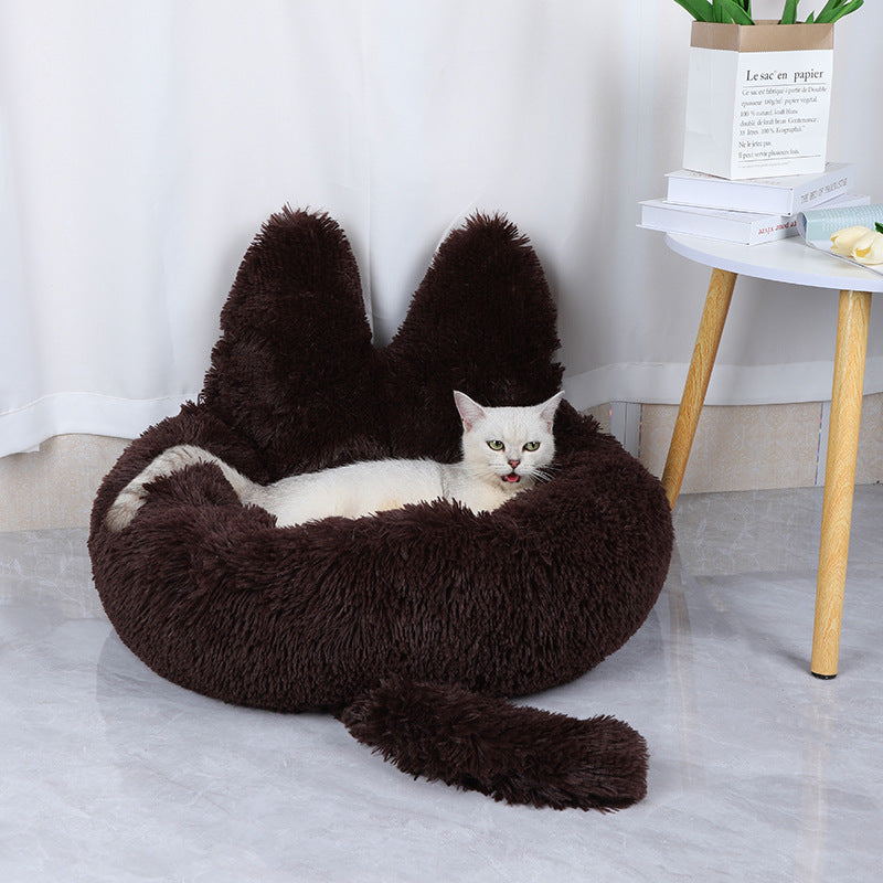 Long Round Plush Cushion Pet Bed