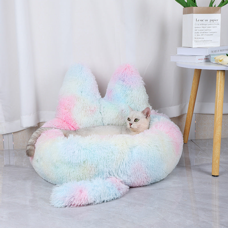 Long Round Plush Cushion Pet Bed