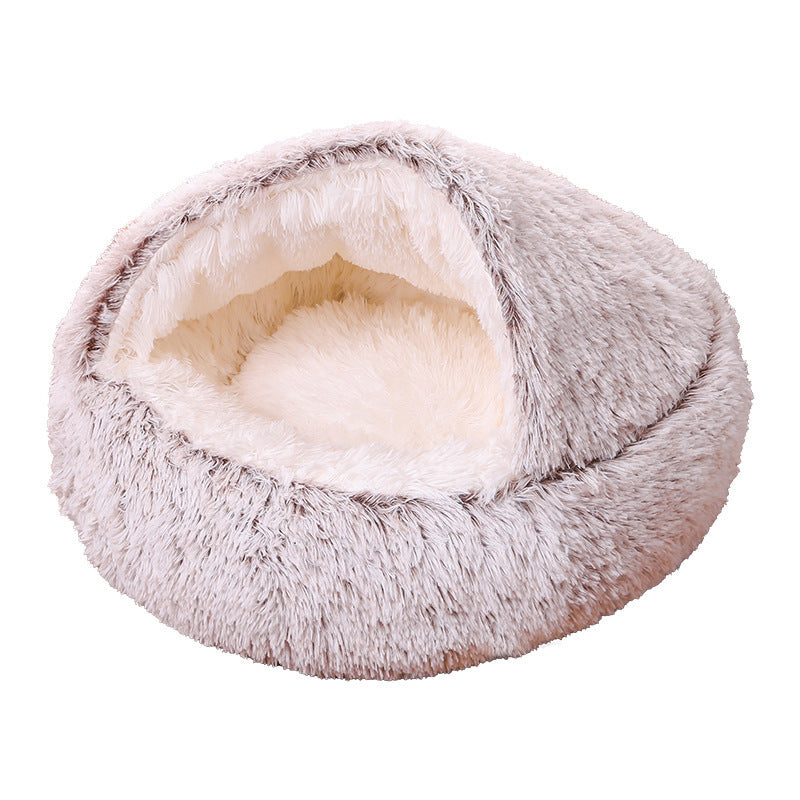 Half-pack Semi-enclosed Dual-use Plush Round Pet Bed