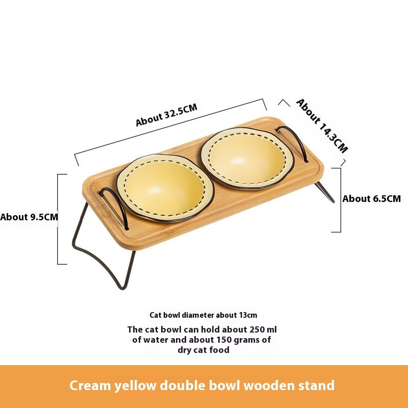 Pet Wooden Rack Multi-functional Ceramic Bowl