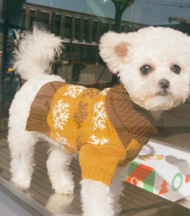 Pet Sweater Leaf Pattern Lapel Sweater