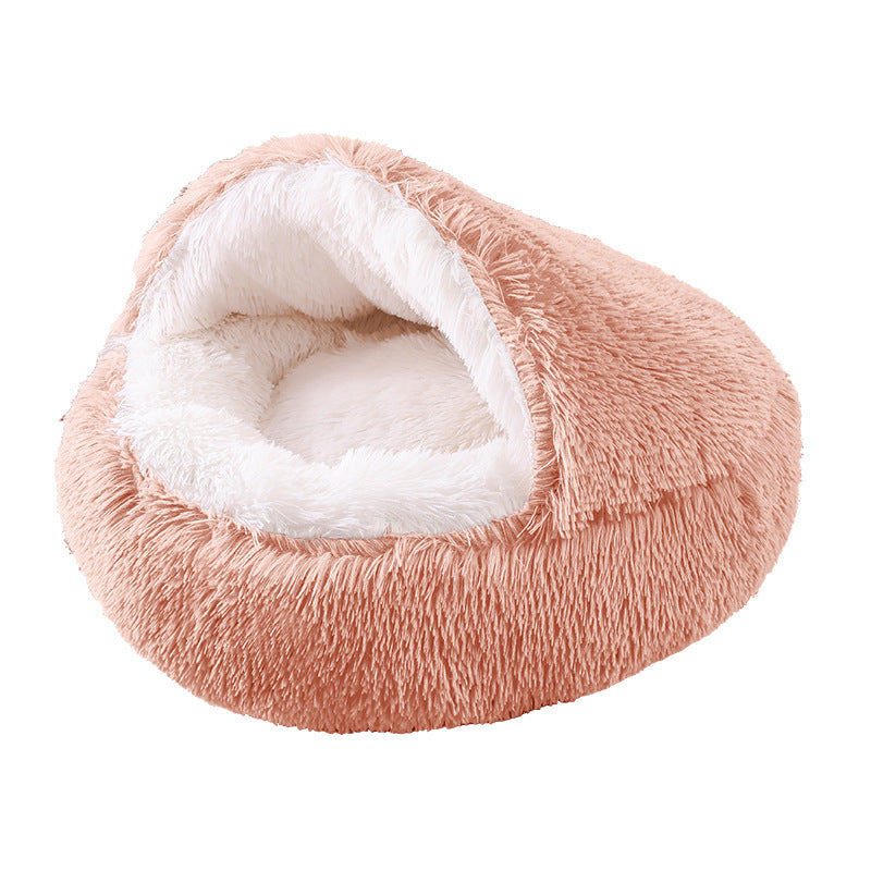 Half-pack Semi-enclosed Dual-use Plush Round Pet Bed