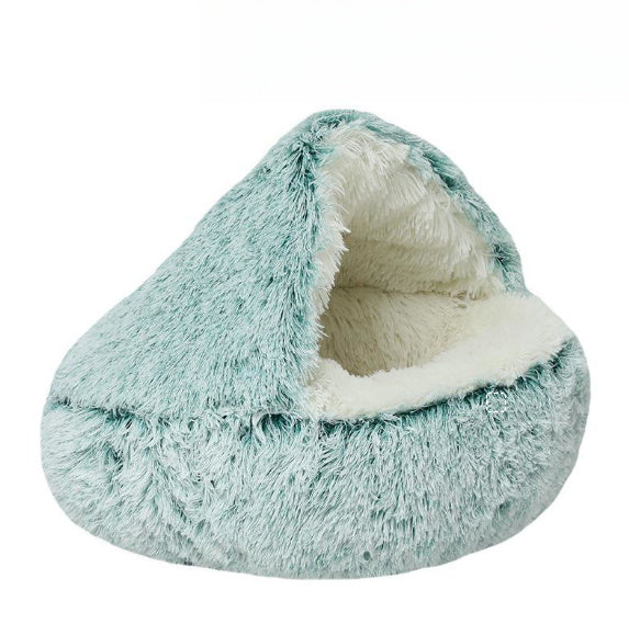Half-pack Semi-enclosed Dual-use Plush Round Pet Bed