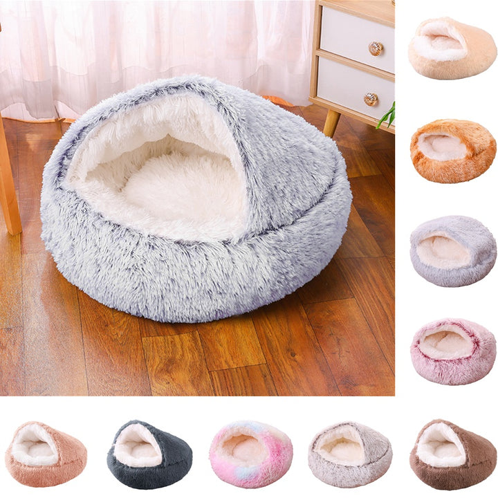 Half-pack Semi-enclosed Dual-use Plush Round Pet Bed