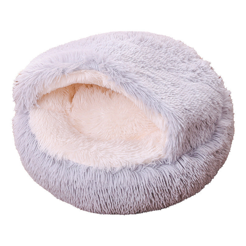 Half-pack Semi-enclosed Dual-use Plush Round Pet Bed