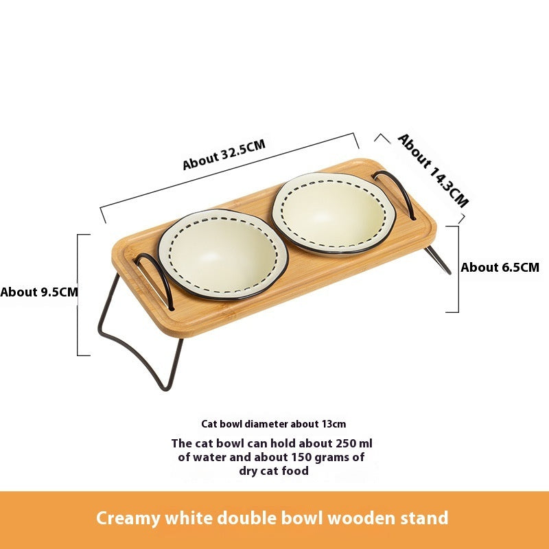 Pet Wooden Rack Multi-functional Ceramic Bowl