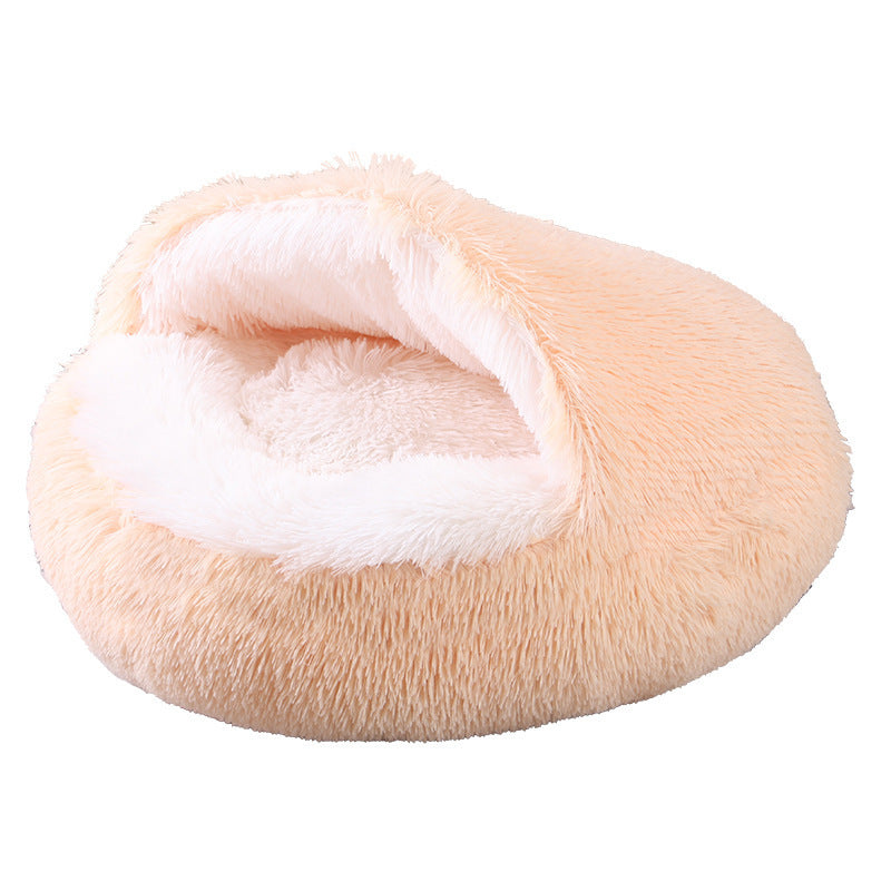 Half-pack Semi-enclosed Dual-use Plush Round Pet Bed