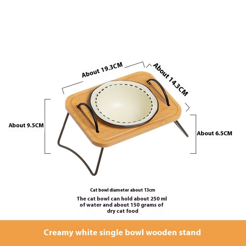 Pet Wooden Rack Multi-functional Ceramic Bowl
