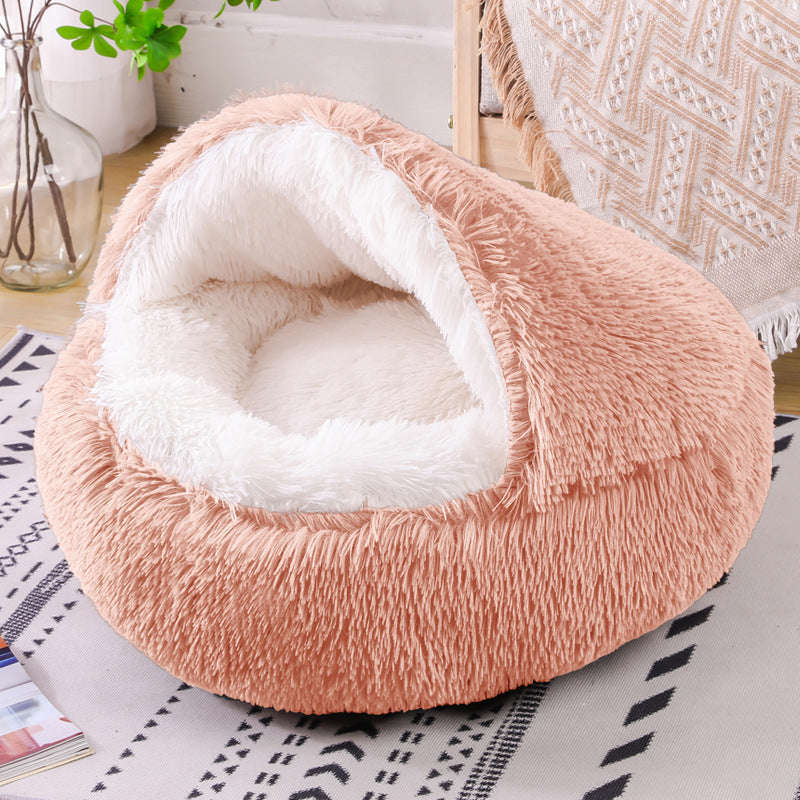 Half-pack Semi-enclosed Dual-use Plush Round Pet Bed