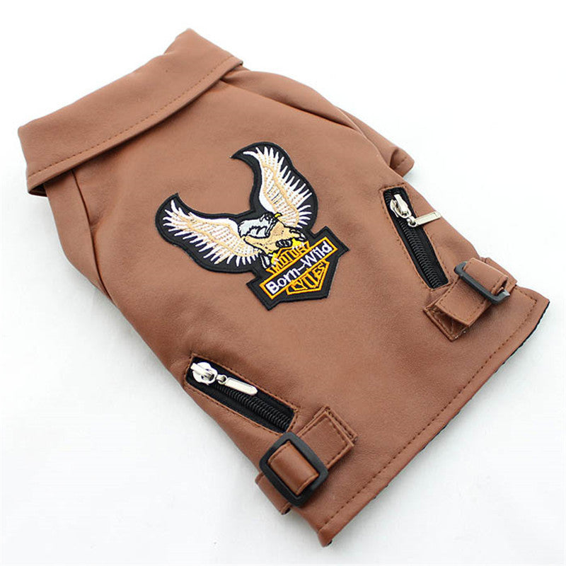 Pet Sticker Embroidered Eagle Leather Jacket