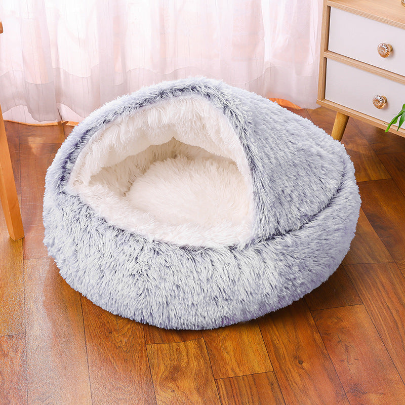 Half-pack Semi-enclosed Dual-use Plush Round Pet Bed