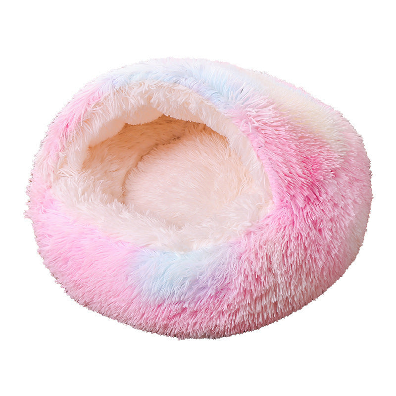 Half-pack Semi-enclosed Dual-use Plush Round Pet Bed
