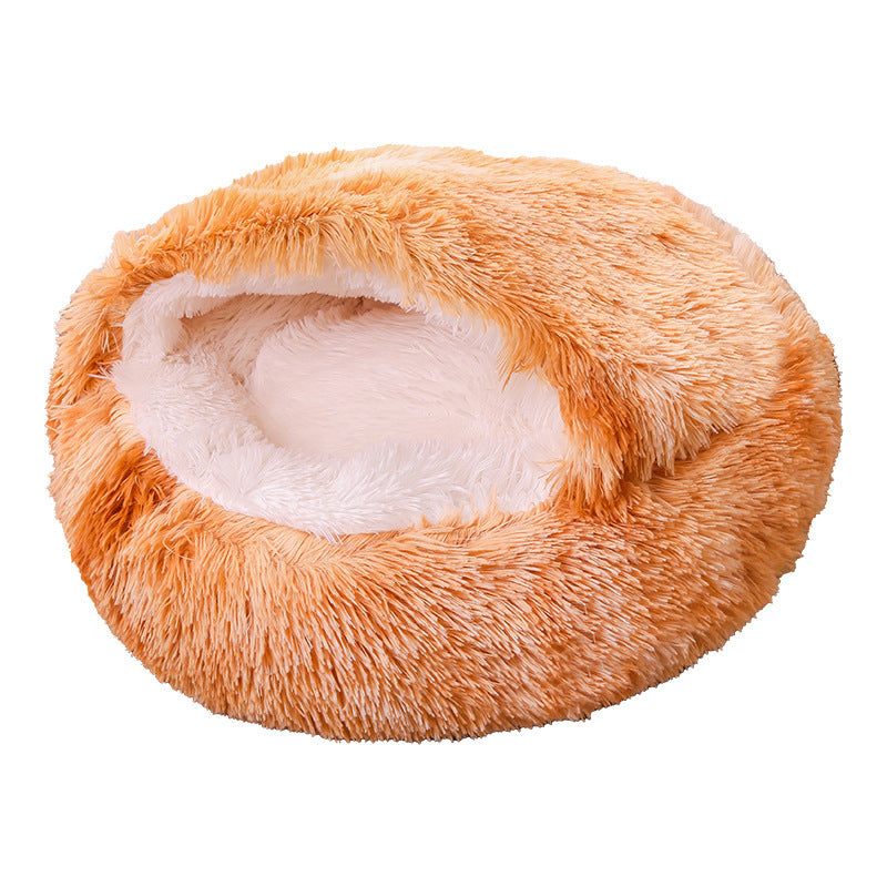 Half-pack Semi-enclosed Dual-use Plush Round Pet Bed