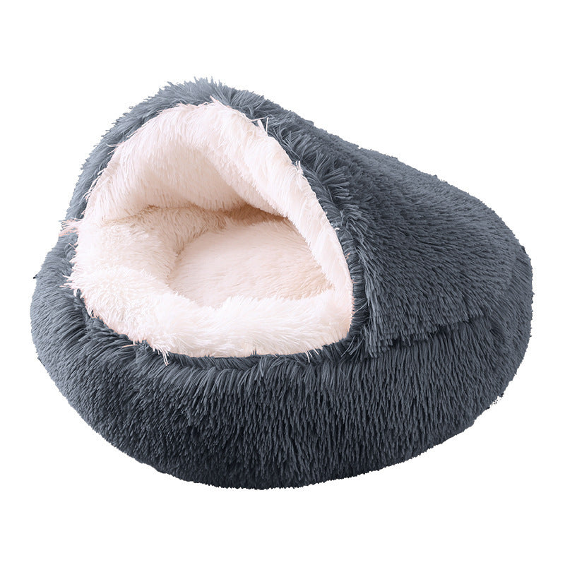 Half-pack Semi-enclosed Dual-use Plush Round Pet Bed