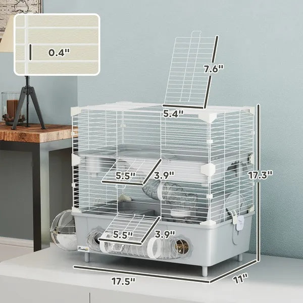 2-Tier Hamster Cage With Sand Bathroom, Running Wheel, Water Bottle