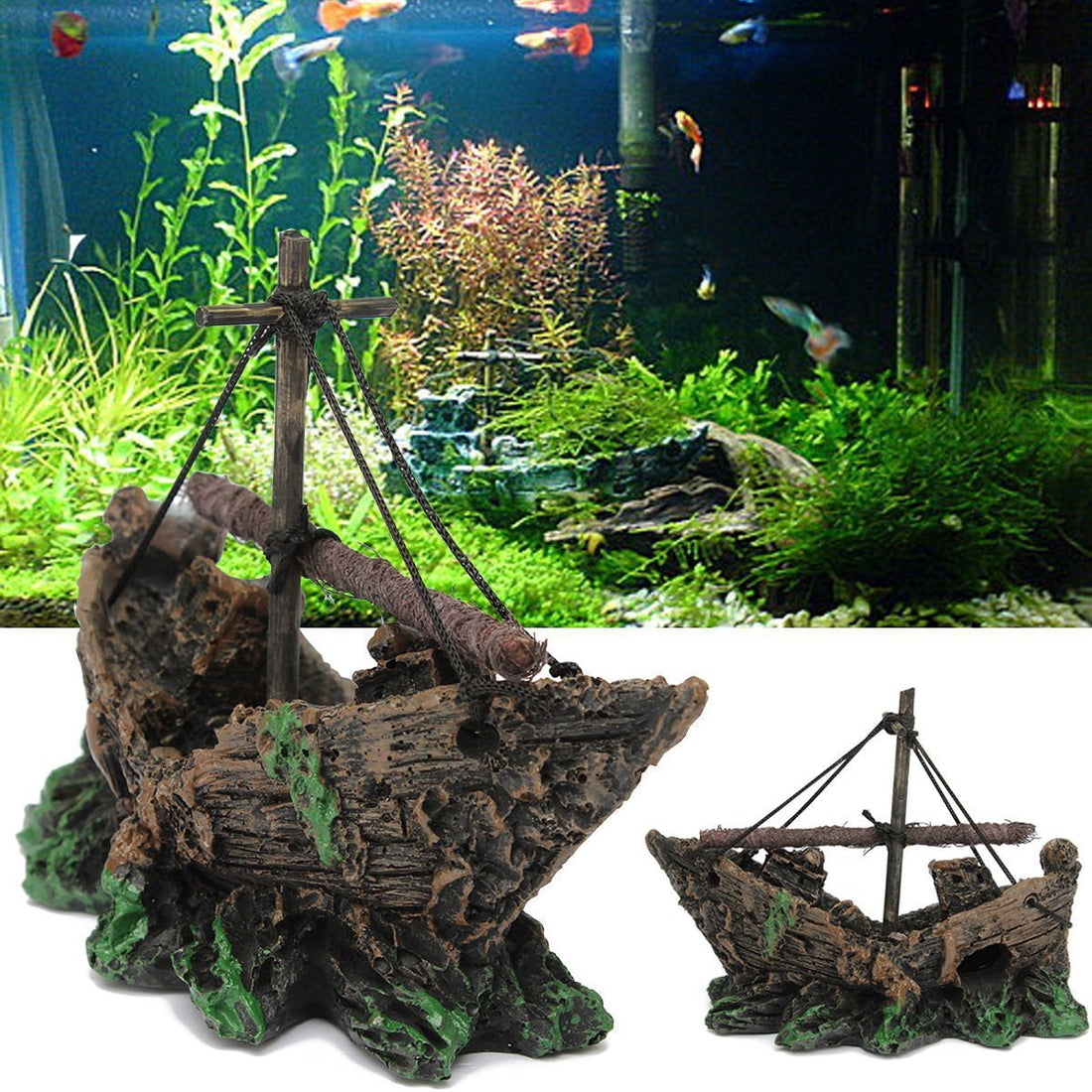 Aquarium Landscape  Decoration Small Net Boat