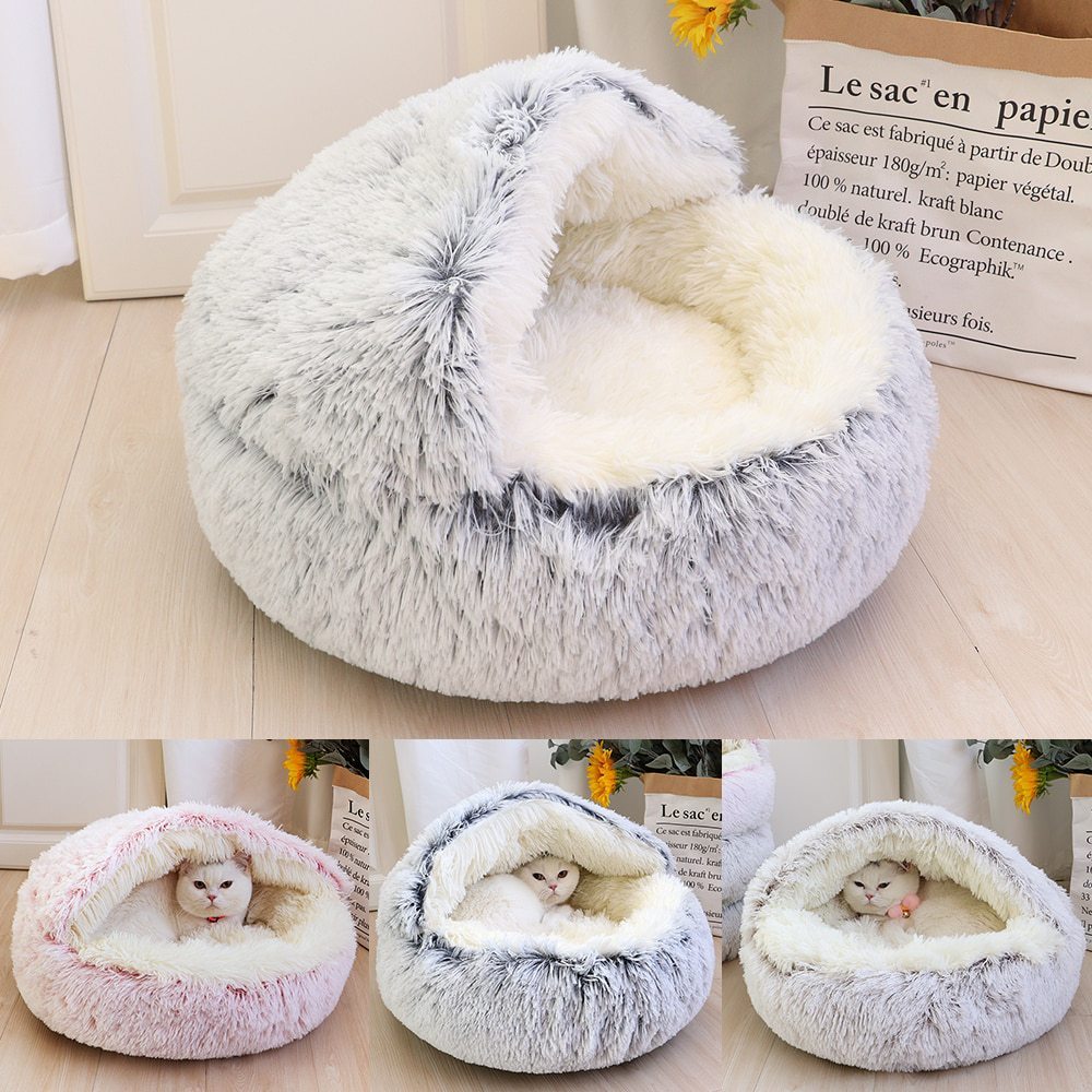 Half-pack Semi-enclosed Dual-use Plush Round Pet Bed