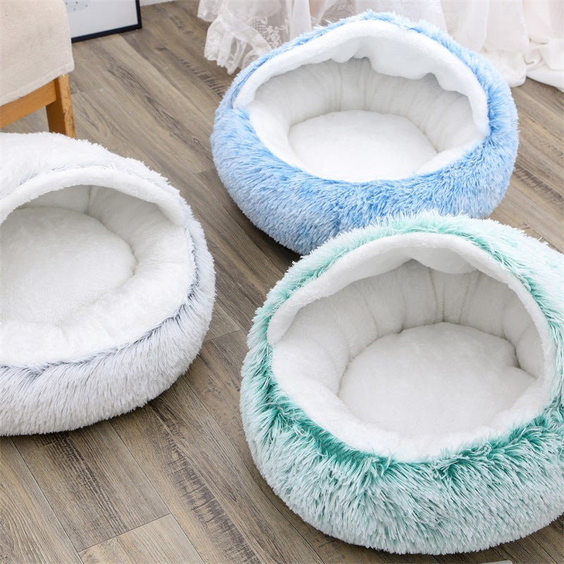 Half-pack Semi-enclosed Dual-use Plush Round Pet Bed