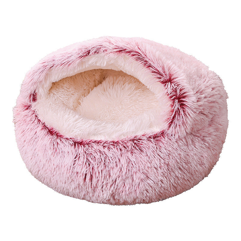 Half-pack Semi-enclosed Dual-use Plush Round Pet Bed
