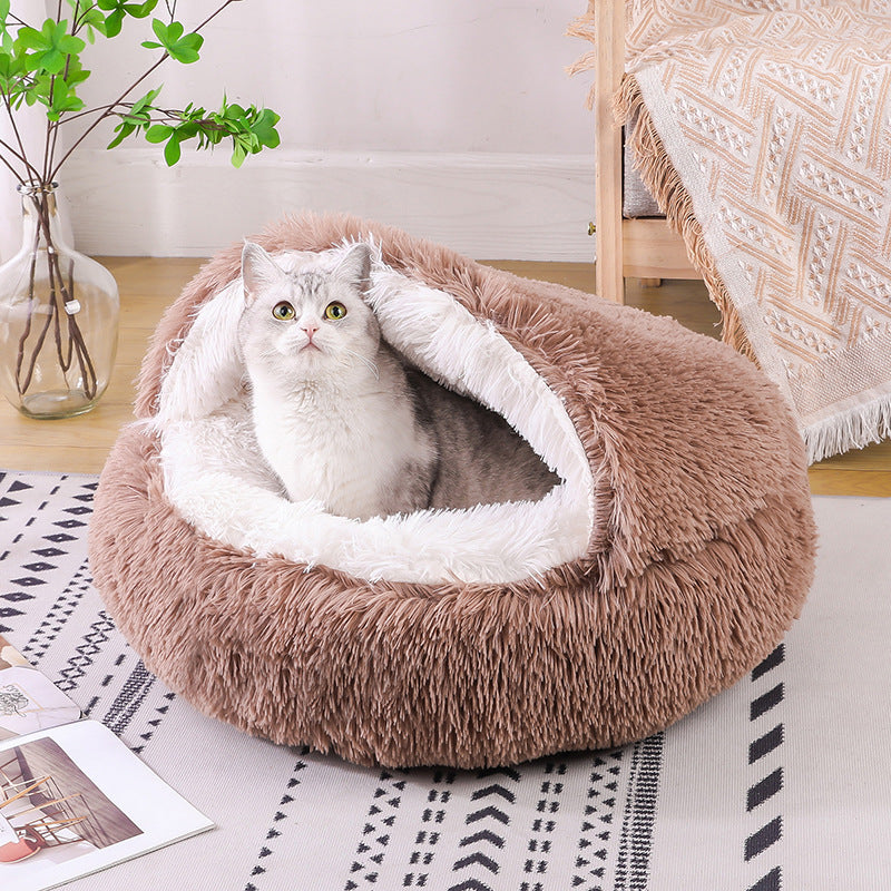 Half-pack Semi-enclosed Dual-use Plush Round Pet Bed
